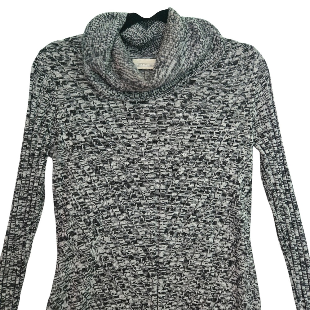 Dana Buchman Womens Cowl Neck Sweater Dress Black White Marled Knit Midi Med